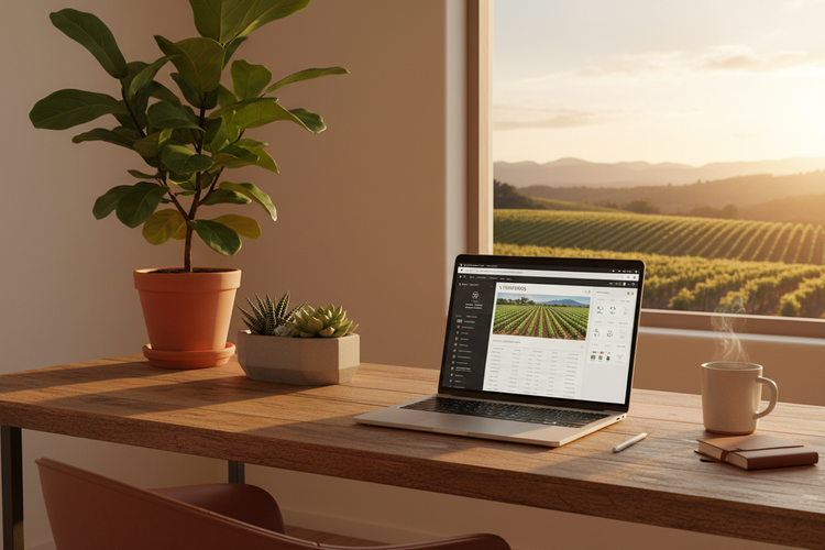 Farm office with laptop